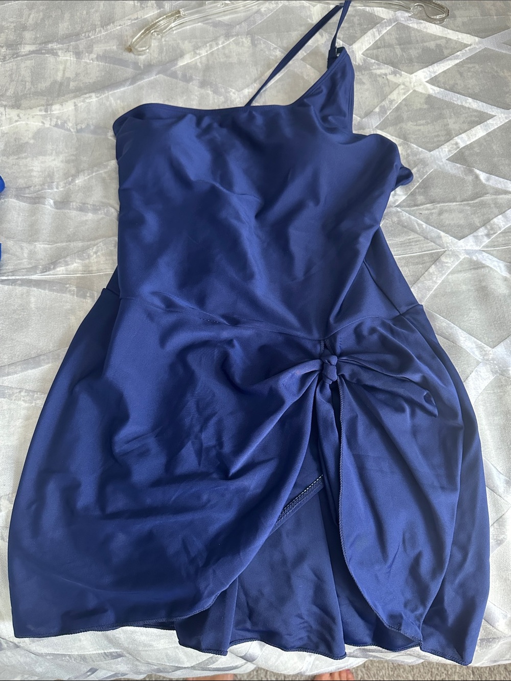 One-Shoulder Navy Knot-Front Swim One-Piece